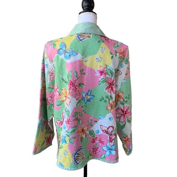ALFRED DUNNER GINGHAM GRANDMA CORE FLORAL QUILTED BLAZER CARDIGAN KIMONO - Picture 8 of 14